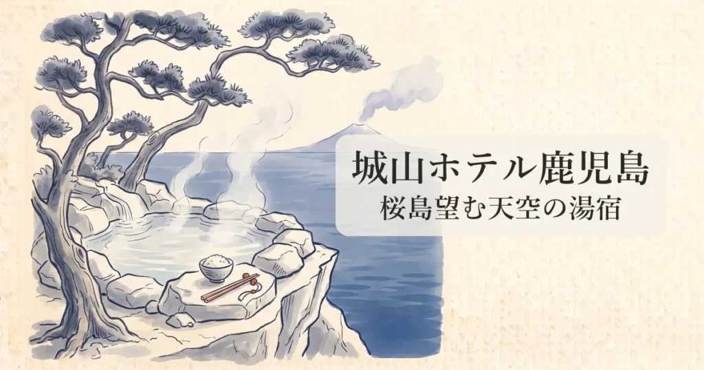 桜島と対峙する、天空の特等席。城山ホテル鹿児島で紡ぐ、絶景露天と”日本一”の朝食の物語 のイメージイラスト