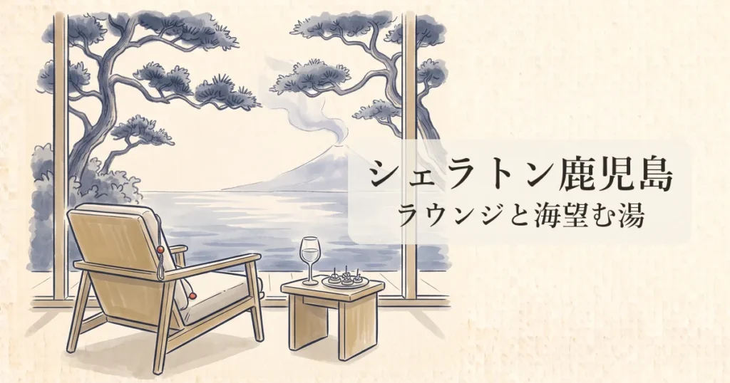 【シェラトン鹿児島】桜島一望のクラブラウンジと源泉掛け流し天然温泉の物語 のイメージイラスト